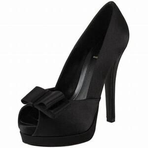 Fendi Black Satin Peep-Toe Deco Platform Pump Heel Size 7